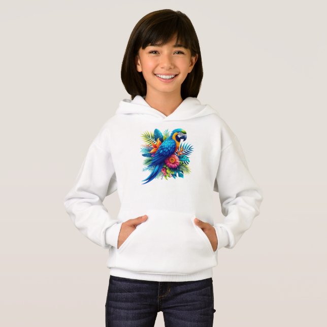 Colorful, blue tropical macaw  hoodie (Front Full)