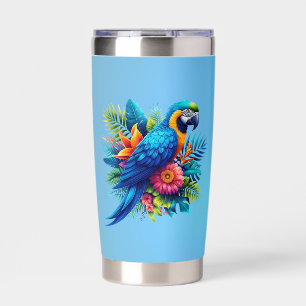 Colorful, blue tropical macaw  insulated tumbler