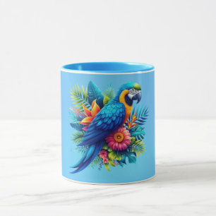 Colorful, blue tropical macaw mug