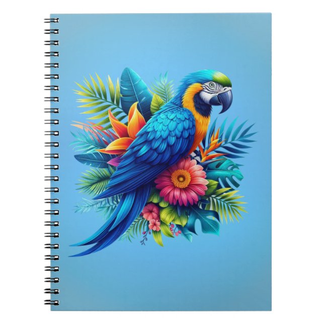 Colorful, blue tropical macaw  notebook (Front)