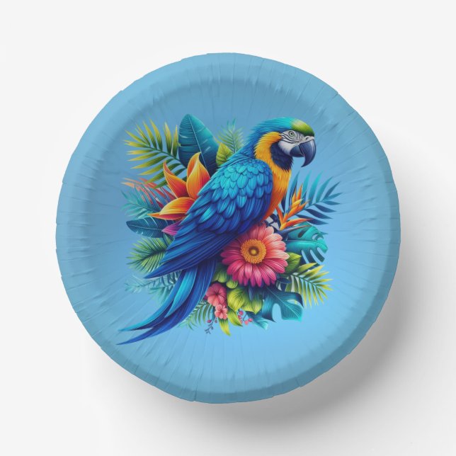 Colorful, blue tropical macaw  paper bowls (Front)
