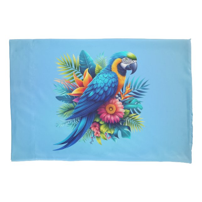 Colorful, blue tropical macaw  pillow case (Front)