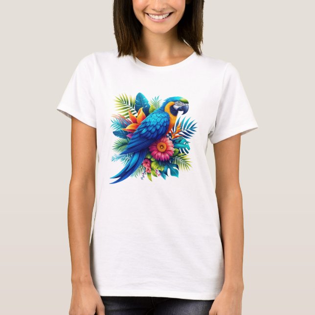Colorful, blue tropical macaw  T-Shirt (Front)