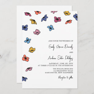 Colorful Blue Violet Flowers Wedding Invitation