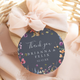 Colorful Blue Wild Floral Thank You Wedding Favor Classic Round Sticker