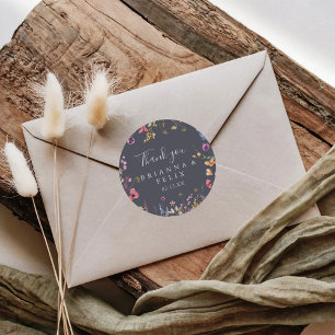 Colorful Blue Wild Floral Thank You Wedding Favor Classic Round Sticker