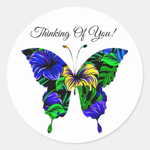 Colorful Blue Yellow Green Butterfly Pattern  Classic Round Sticker