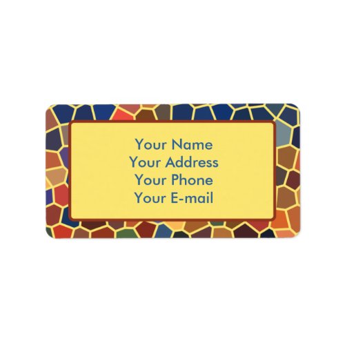 Colorful Blue Yellow Orange Abstract Funky Mosaic Label