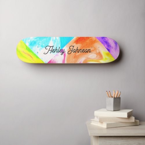 Colorful Blue Yellow Orange Name Skateboard