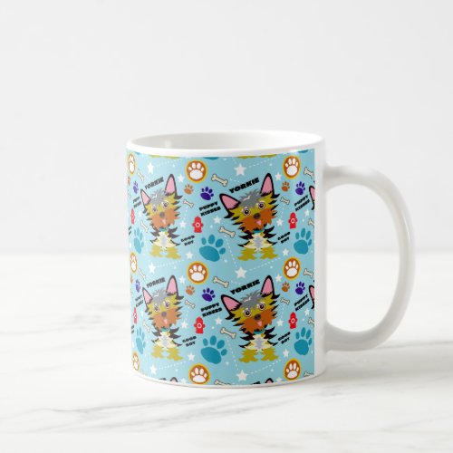 Colorful Blue Yorkshire Terriers Cartoon Coffee Mug