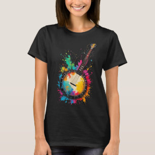 Colorful bluegrass banjo color splashes music love T-Shirt