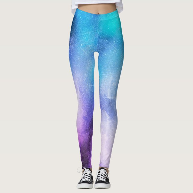 Colorful Blues and Purples in Scratchy Watercolor Leggings (Front)