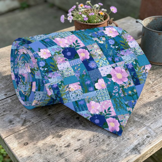 Colorful Blues Patchwork Pattern Custom Necktie (Creator Uploaded)