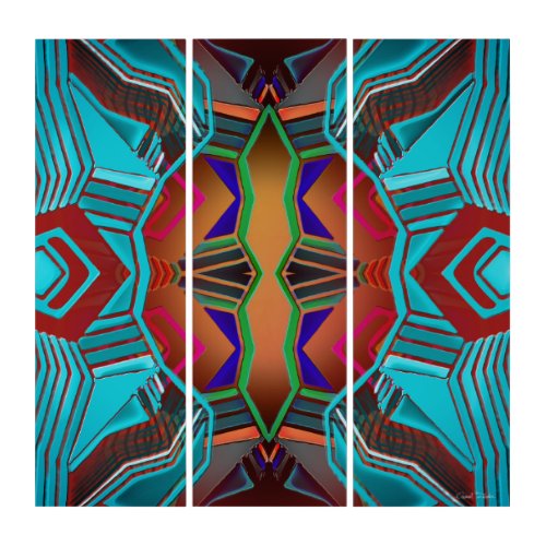 Colorful Blues Reds Orange Green Pink Geometric Triptych