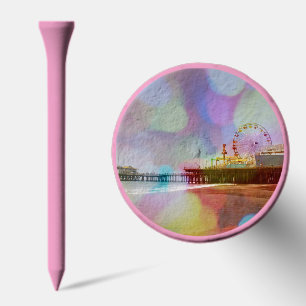 Colorful Blurry Bokeh Santa Monica Pier Golf Tees
