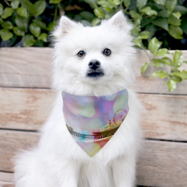 Colorful Blurry Bokeh Santa Monica Pier Pet Bandana Collar (Dog)