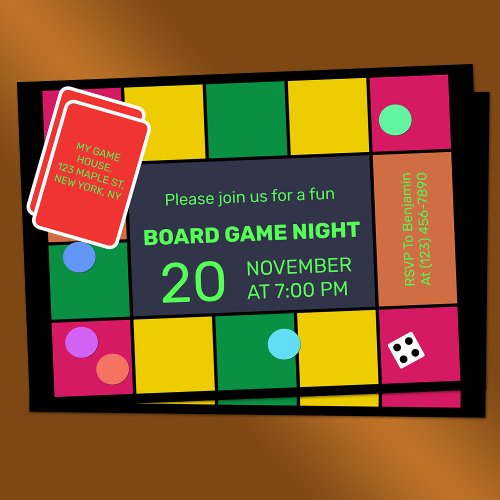 Colorful Board Game Night Invitation