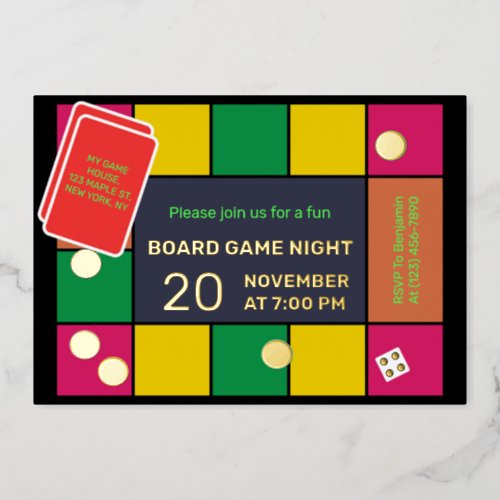 Colorful Board Game Night Luxurious Foil Invitation