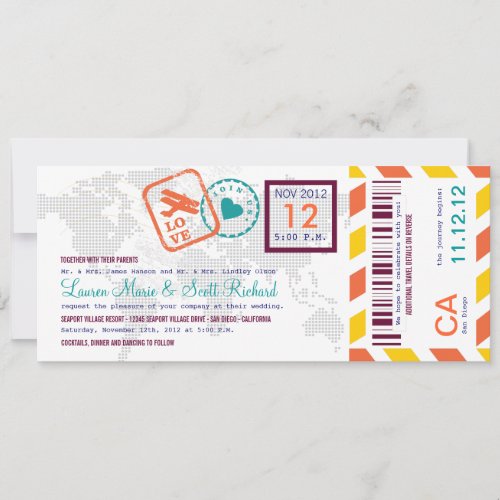 Colorful Boarding Pass Airmail Ticket Invitation