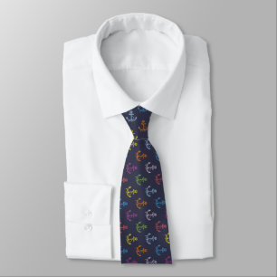 Colorful Boat Anchor Midnight-Blue Background Tie