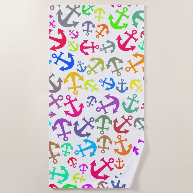 Colorful Boat Anchor Pattern Beach Towel (Front)