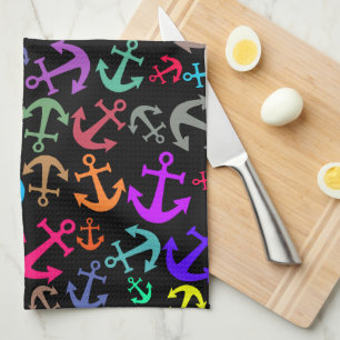 Colorful Boat Anchor Pattern Kitchen Towel