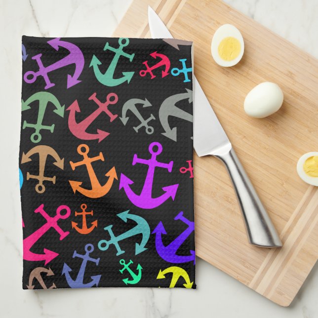 Colorful Boat Anchor Pattern Kitchen Towel (Quarter Fold)