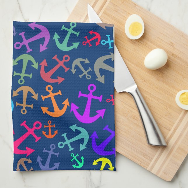 Colorful Boat Anchor Pattern Kitchen Towel (Quarter Fold)