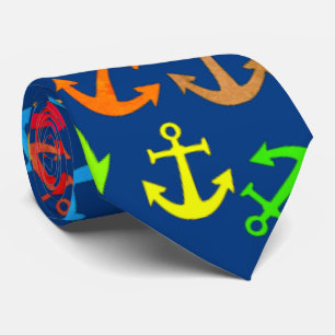 Colorful Boat Anchor Pattern Neck Tie