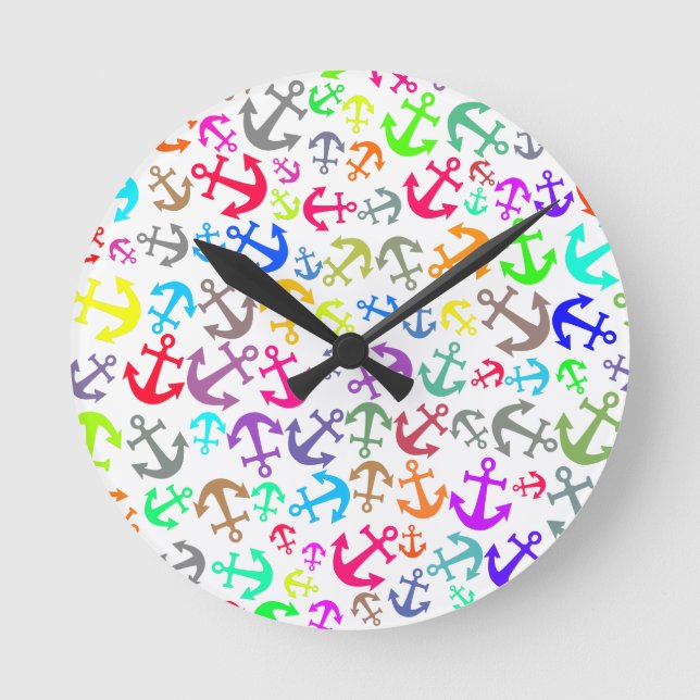 Colorful Boat Anchor Pattern Round Clock (Front)