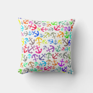 Colorful Boat Anchor Pattern Throw Pillow