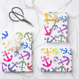 Colorful Boat Anchor Pattern Wrapping Paper Sheets