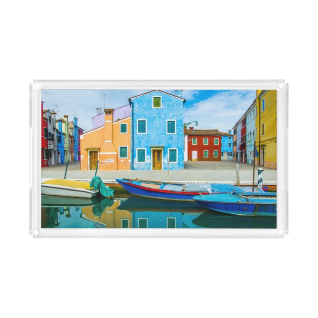 Colorful Boat Scene |Venetian Lagoon Acrylic Tray (Front)