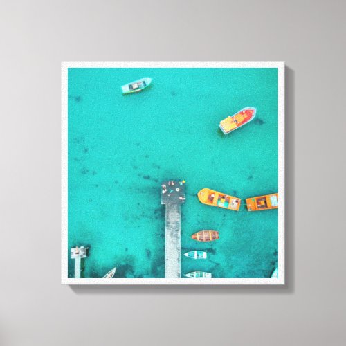 Colorful Boats at the Port Stretched Canvas Wall A