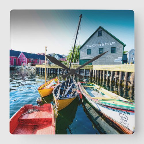 Colorful Boats Tied To Dock Square Wall Clock