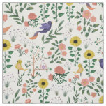 Colorful Bohemian Birds of Spring Floral Pattern Fabric