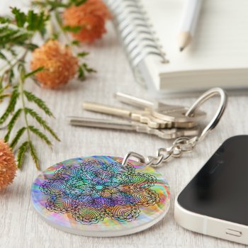 Colorful Bohemian Chic Mandala Flower Pattern Keychain by All_In_Cute_Fun at Zazzle
