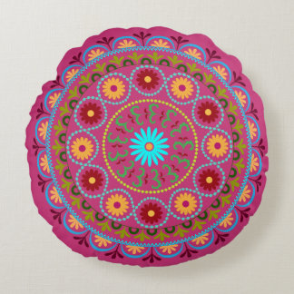 Colorful bohemian embroidery flower round pillow
