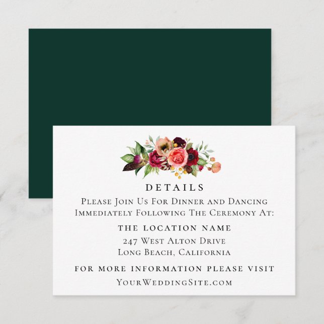 Colorful Bohemian Floral Wedding Details Invitation (Front/Back)