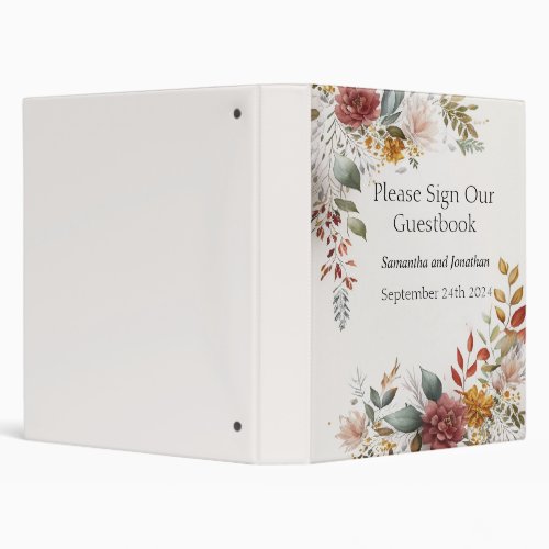 Colorful Bohemian Floral Wedding Guest Book 3 Ring Binder
