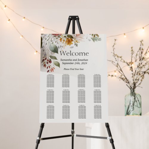 Colorful Bohemian Floral Wedding Seating Chart Foam Board