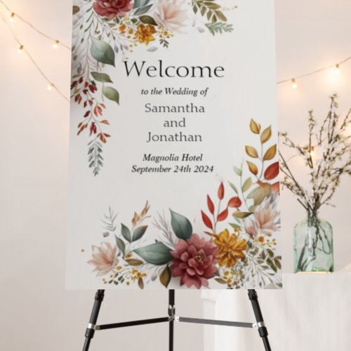 Colorful Bohemian Floral Wedding Welcome Sign