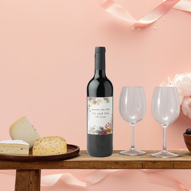 Colorful Bohemian Floral Wedding Wine Labels (Creator Uploaded)