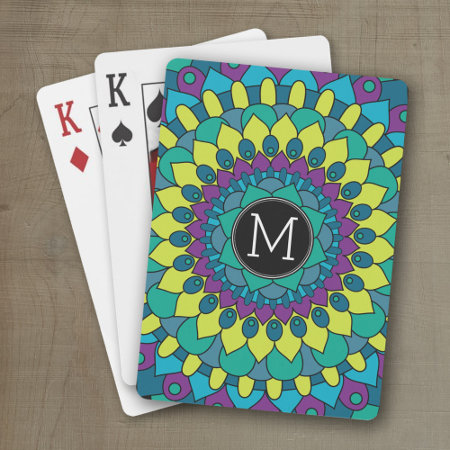 Colorful Bohemian Flower With Custom Monogram Playing Cards