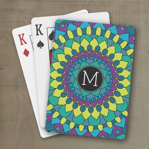 Colorful Bohemian Flower with Custom Monogram Poker Cards