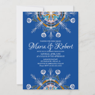 Colorful Bohemian Mandala Blue Boho Wedding Invitation