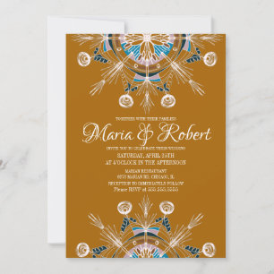 Colorful Bohemian Mandala Mustard Boho Wedding Invitation