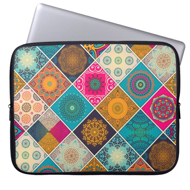 Colorful Bohemian Mandala Patchwork Laptop Sleeve (Front)