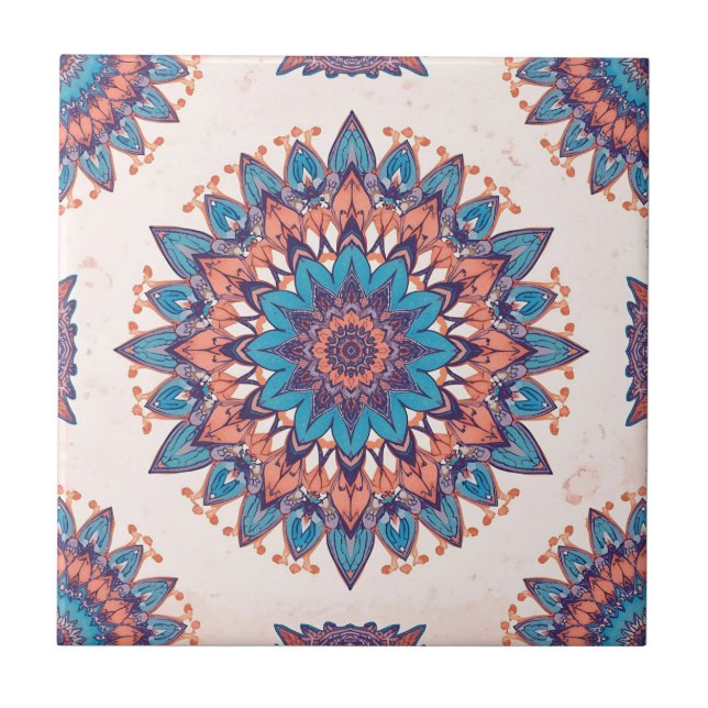 Colorful Bohemian Mandala Pattern Ceramic Tile (Front)