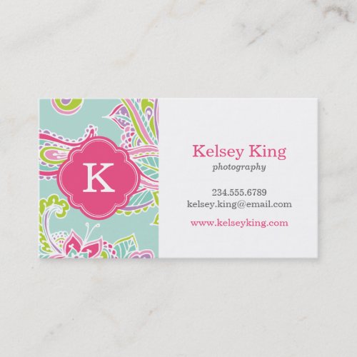 Colorful Bohemian Paisley Henna Custom Monogram Business Card Templates